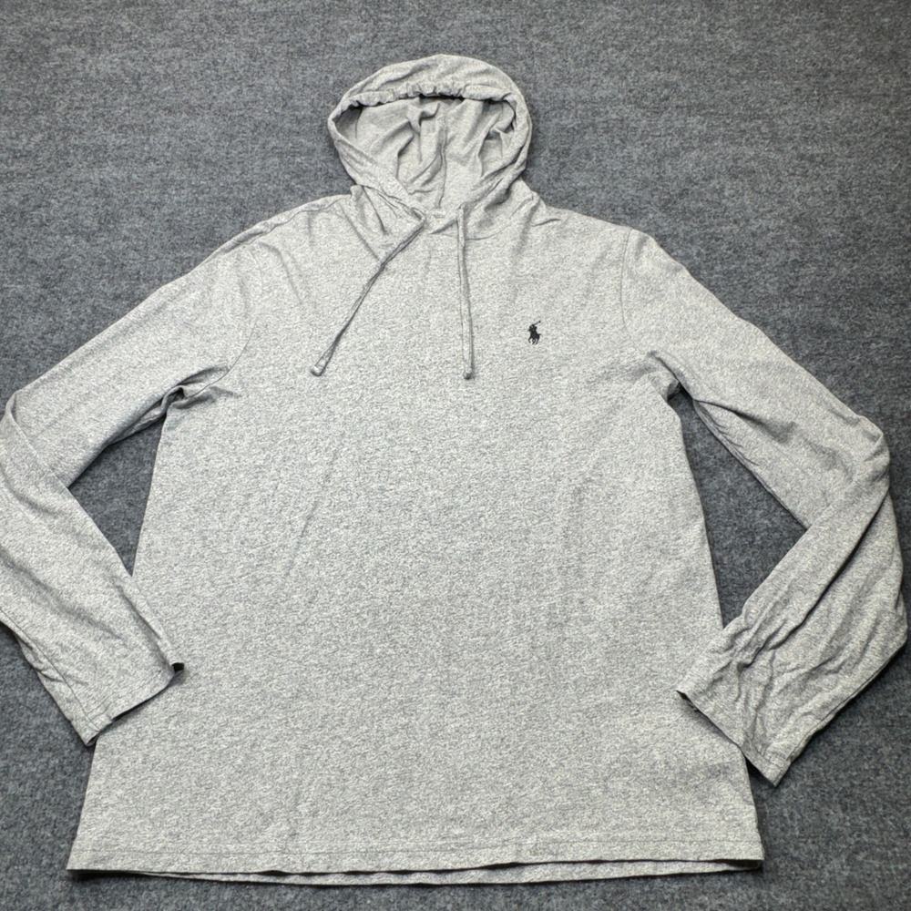 Polo Ralph Lauren Hoodie Mens Medium Gray Long Sleeve Pony Logo Tee Athleisure
